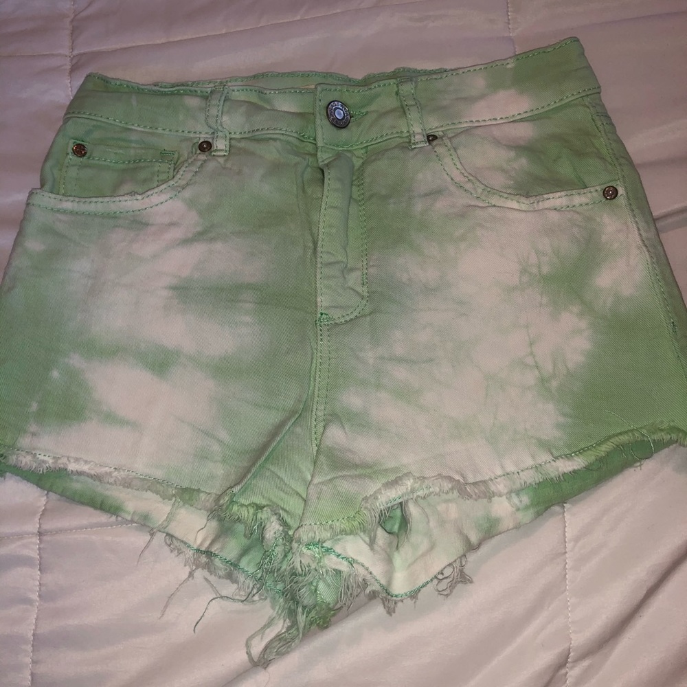 White and Mint Green Tye Dye Garage Shorts
